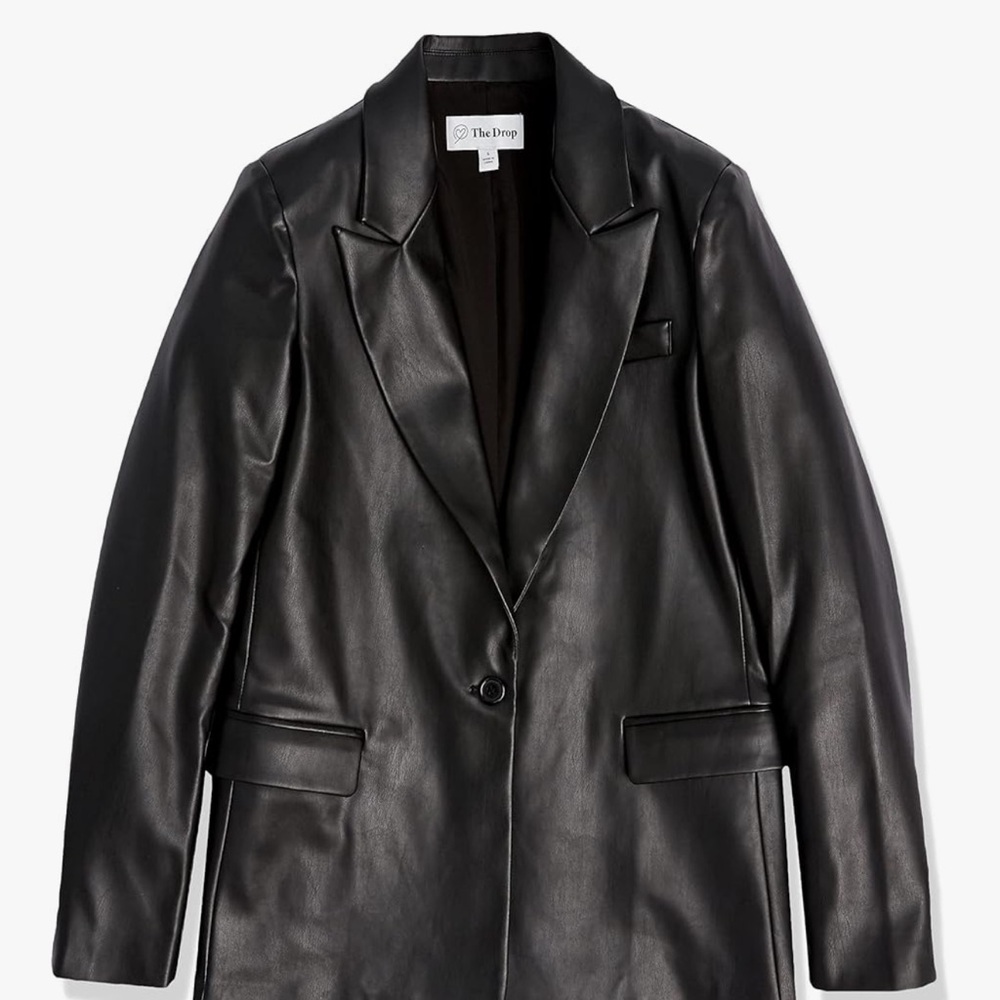 The Drop Women's Black Faux Leather Single-Button Blazer